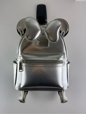 Disney Parks Loungefly Disney100 Platinum Silver Drip Minnie Backpack
